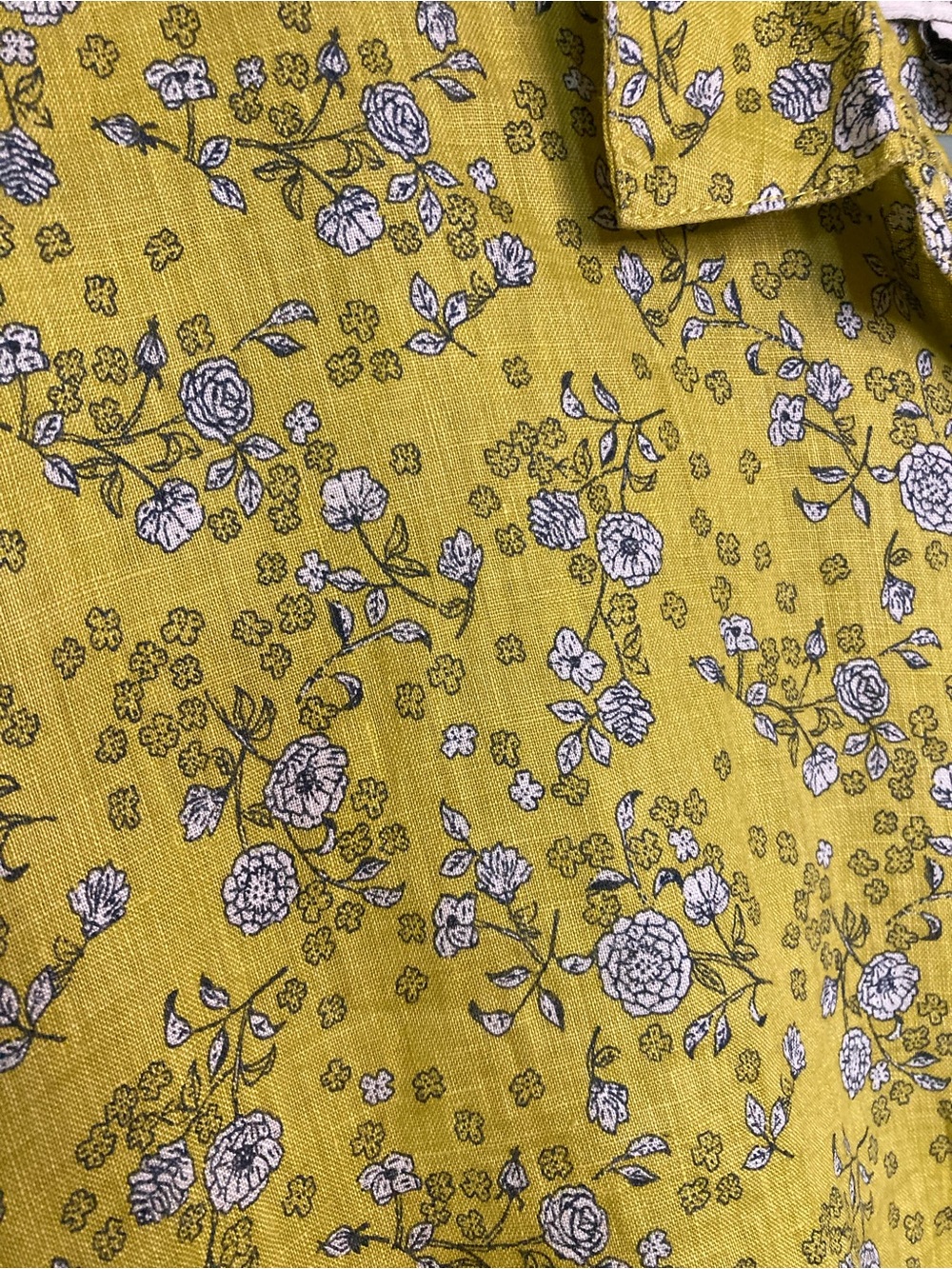 Rachel Zoe 100% Linen Floral Button Down Shirt - Yellow/Blue Flower Short Sleeve - Picture 3 of 5